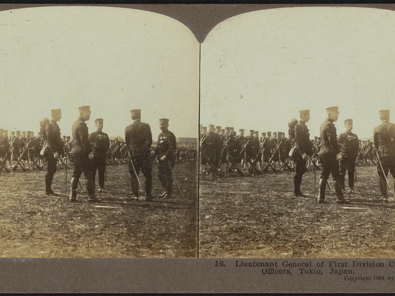 In this picture there is a old collage photograph of the military group standing in the front....