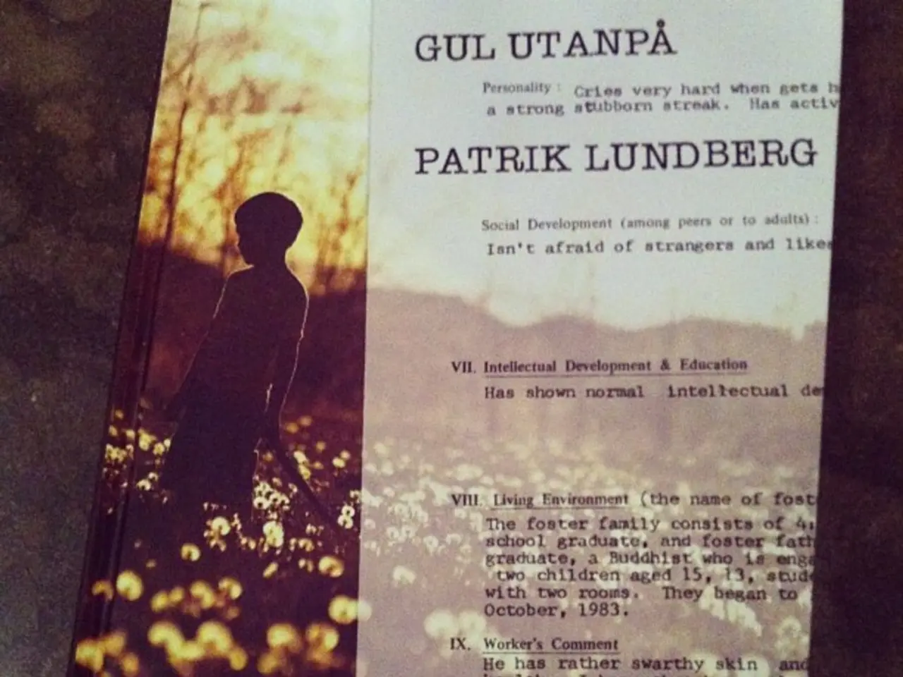 In this image there is a book, on the book there is text and there is one boy, trees, plants and...