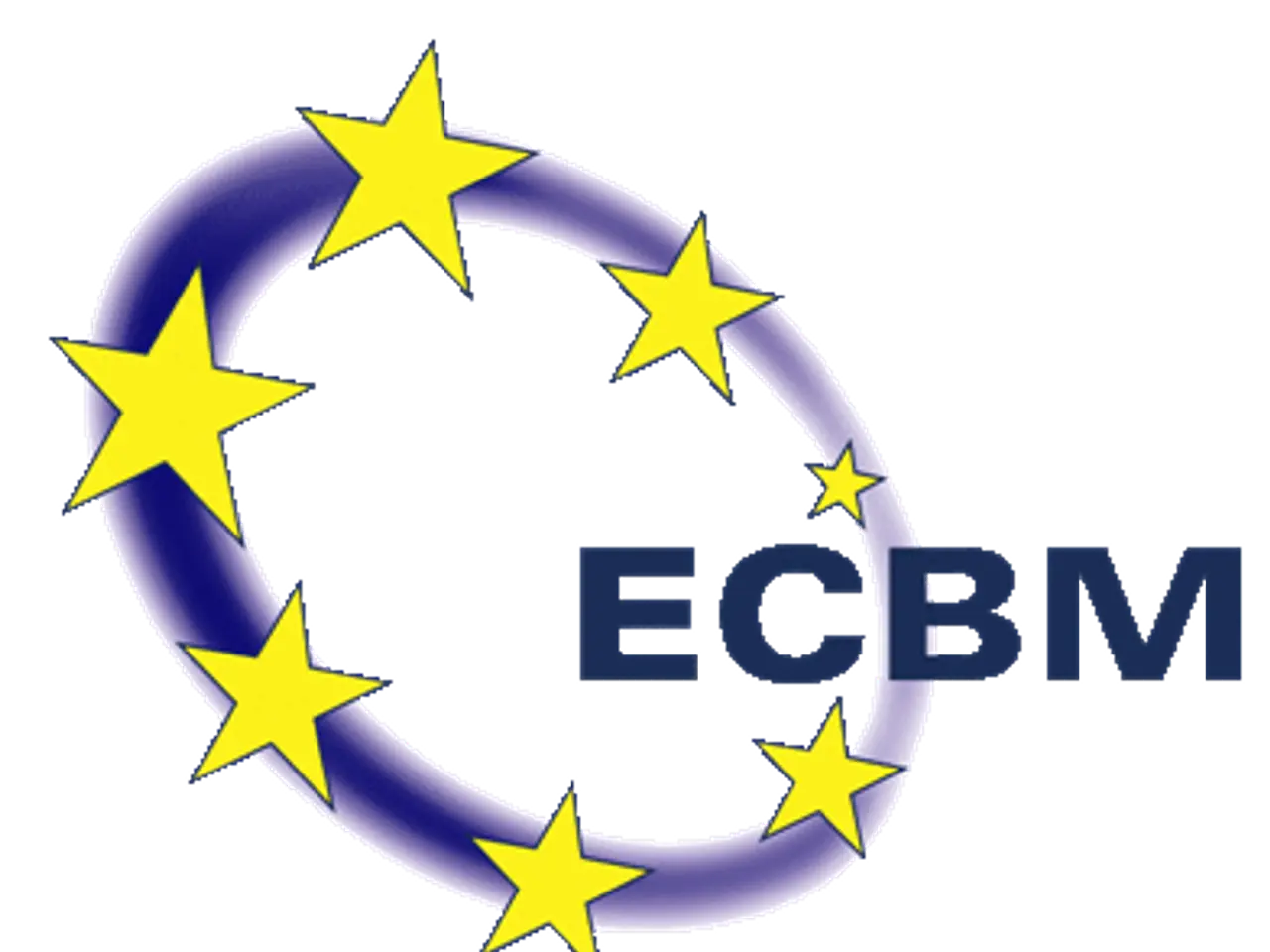 The image shows the European Central Bank (ECBM) logo, which consists of a blue circle with twelve...