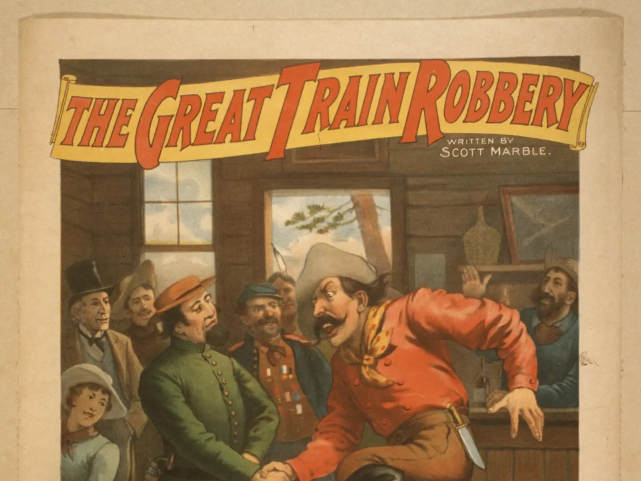 The image shows a poster depicting a group of people standing on the floor, with one person holding...