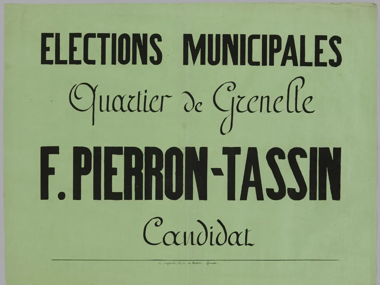 The image shows a green poster with the words "Elections Municipales Quartier de Grenelle F....