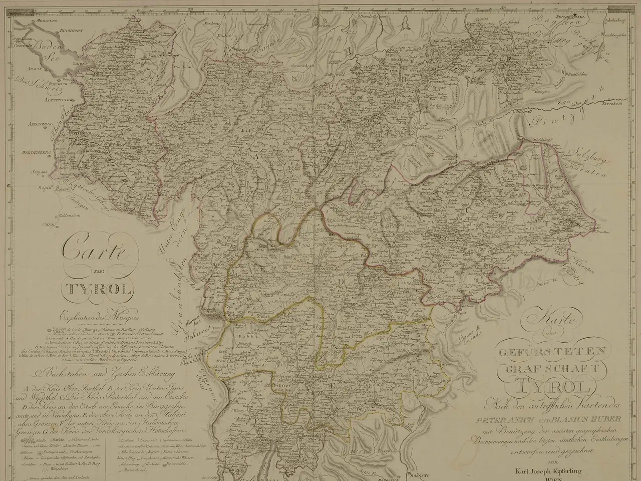 The image shows an old map of the city of Tyrol, Germany, with text written on it. The map is...