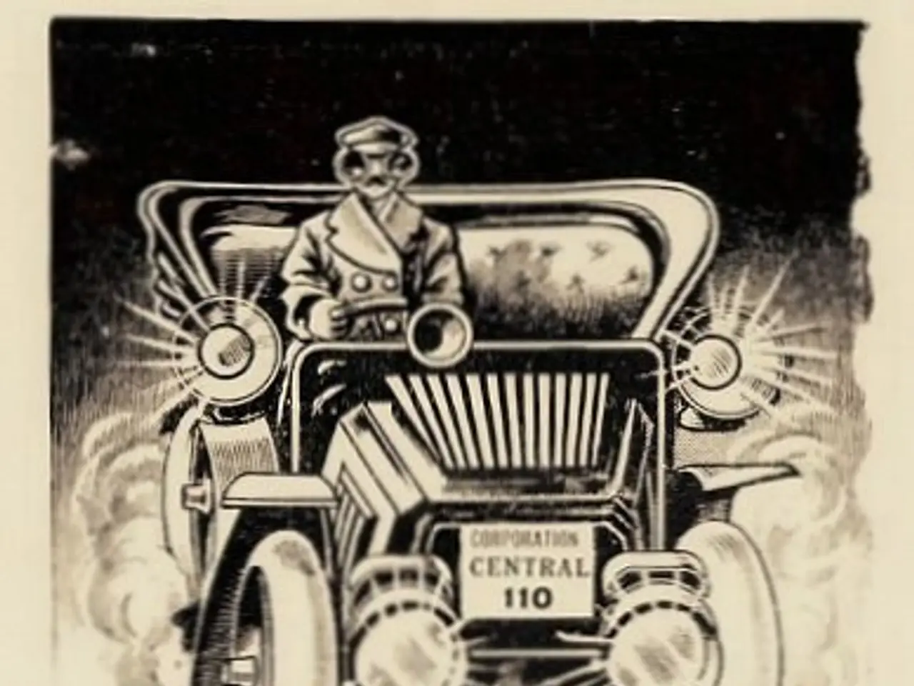 The image shows an old advertisement for a car with a man in it, and the text reads "A rapid way to...