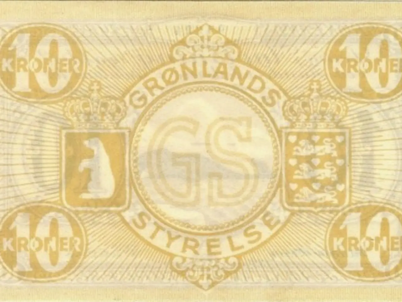 The image shows a 10 Kroner banknote from the Netherlands with a crown on it. The paper has text...