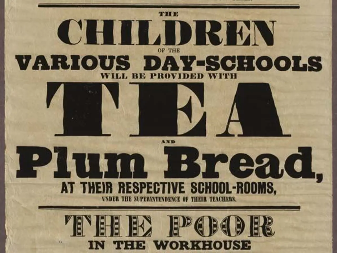 The image shows a paper with the text "The Children of the Various Day-Schools Will Be Provided...