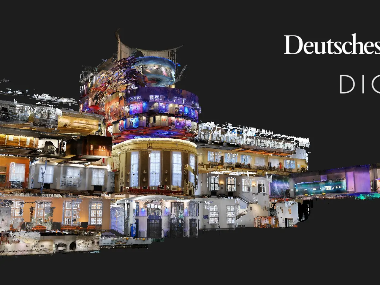 The image shows a digital art of the Deutsches Museum Digital, with a few buildings in the...