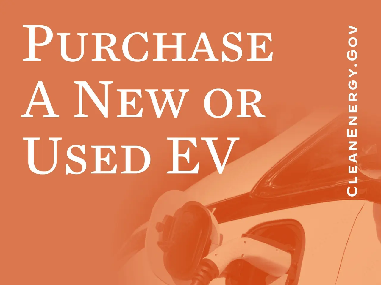 The image shows a poster with an image of a car and text that reads "Purchase a new or used EV -...