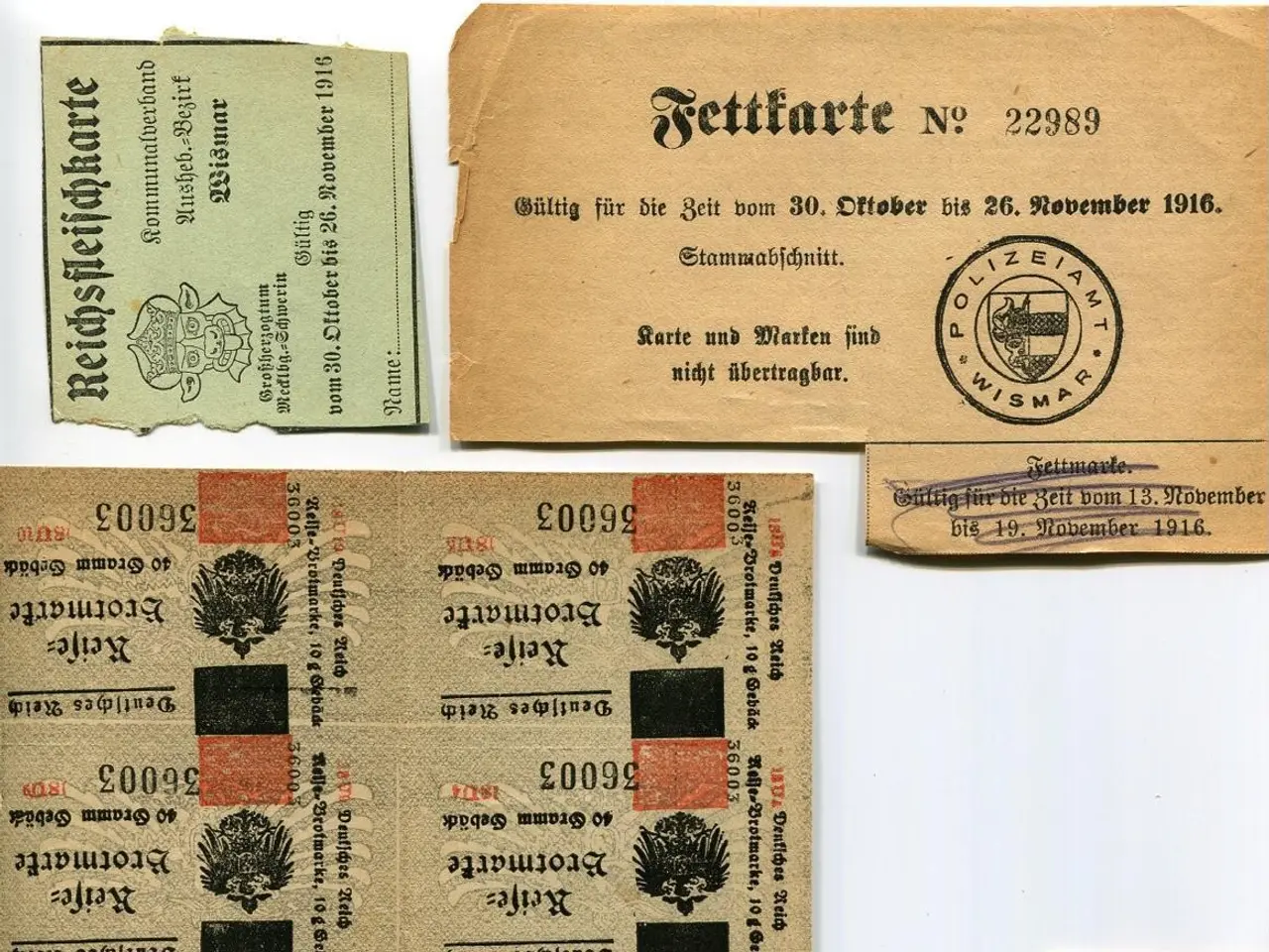 The image shows a collection of old German tickets and stamps on a white background. The tickets...