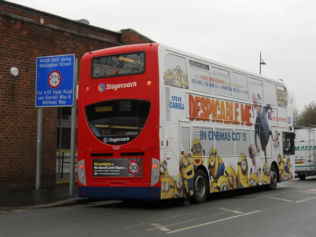 In this picture there is a white and red color bus is parked on the road. Behind there is a red...
