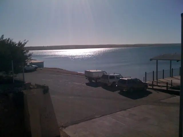 In this image in the center there are cars on the road. On the left side there are trees. On the...