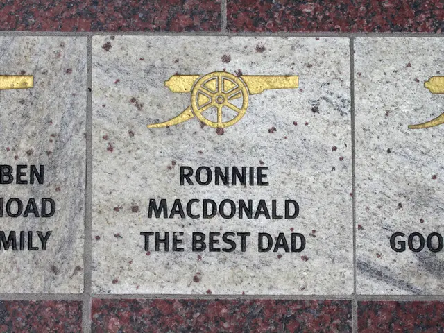 In this image I can see a historical plaque in the center of the image with some symbols and text.