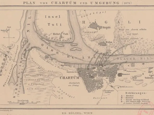 The image shows an old map of the city of Hamburg, Germany, with text and a stamp on it. The map is...