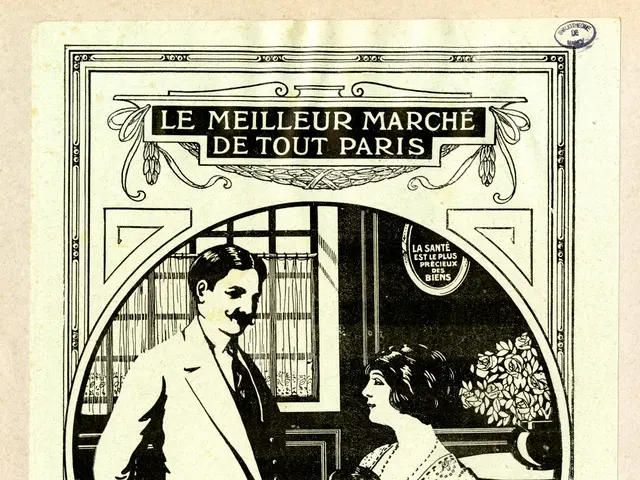 The image shows an old advertisement for a pharmacy in Rome, featuring a man and a woman standing...