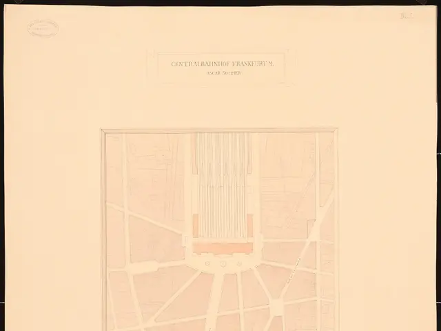 The image shows a map of the city of Frankfurt, Germany, with a black background. The map is...