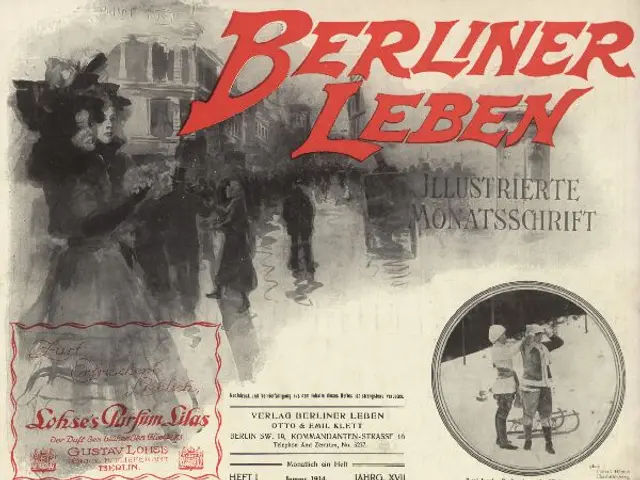 The image shows an old book with a picture of a group of people on it. The book is titled "Berliner...