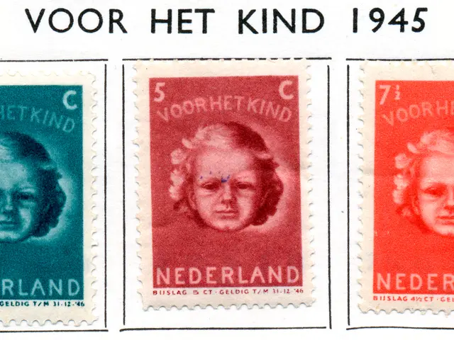 The image shows a photo of a person's face with the text "Nederland - Voor Het Kind 1945" at the...