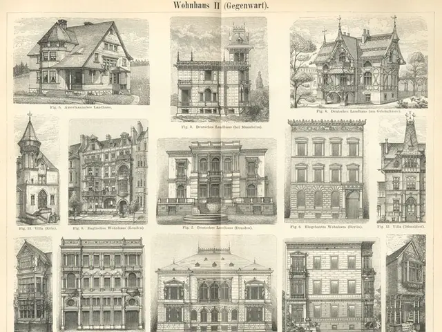 The image shows a page from a book with a variety of different types of buildings, each with its...