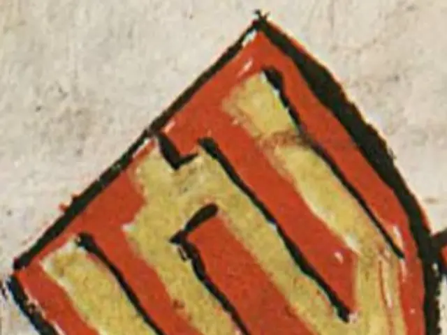 The image shows a close up of a painting on a wall depicting a swastika, a symbol of the Nazi...
