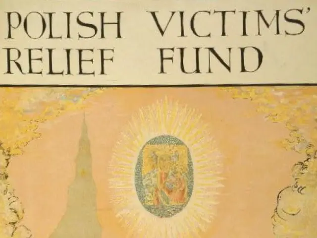 The image shows a poster with text and images depicting the Polish Victims' Relief Fund. The poster...