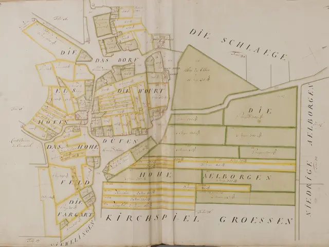 The image shows an old book with a map of the city of Hamburg, Germany, with text written on it....