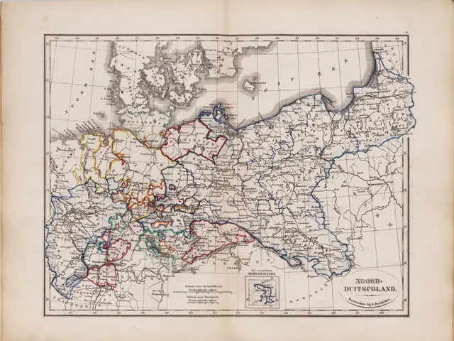 The image shows an old book with a map of Germany and the provinces of the Netherlands. The map is...