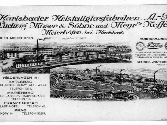 The image shows an old advertisement for Karlsbad, Germany, featuring a black and white drawing of...