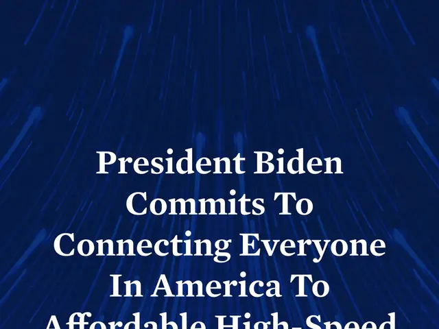 The image shows a blue background with white text that reads "President Biden Commits to Connecting...