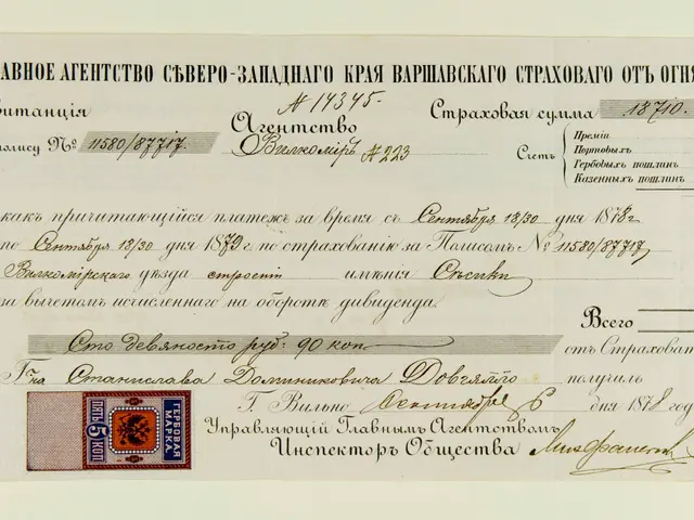 The image shows an old document with a stamp on it, which is a Russian banknote issued by the...