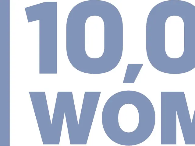The image shows the Goldman Sachs logo with the words "10,000 Women" written in blue on a white...