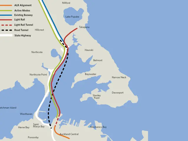 The image shows a map of a city with a blue background and text indicating the proposed route for...