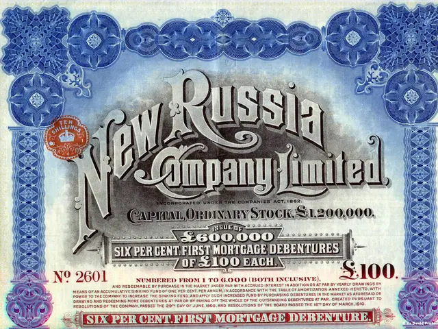 The image shows a New Russia Company Limited stock certificate with text and numbers printed on it....