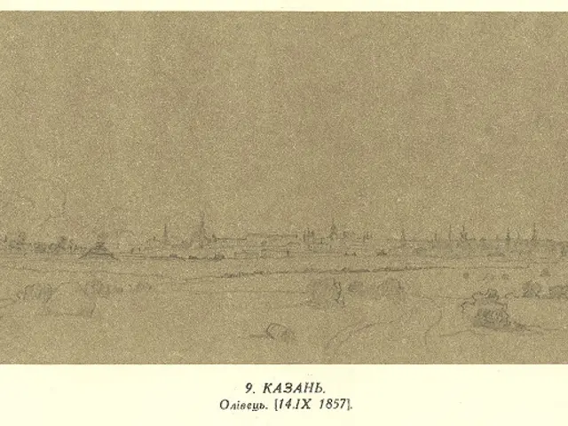 The image shows a drawing of a city with a lot of buildings in the background, depicting the city...