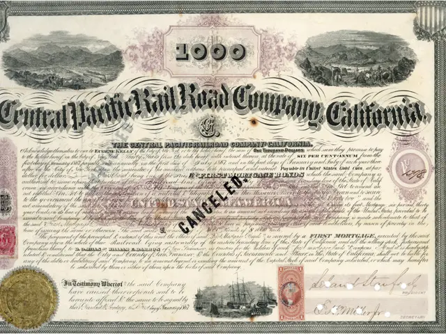 The image shows a certificate issued by the Central Pacific Railroad Company in California. It has...