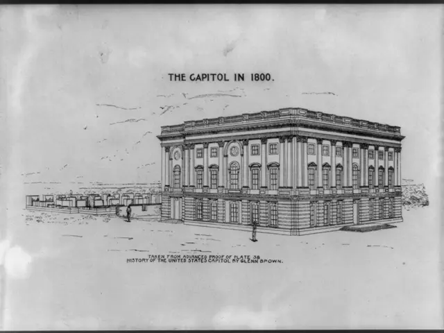 The image shows a black and white drawing of the Capitol in 1800, framed in a photo frame. The...