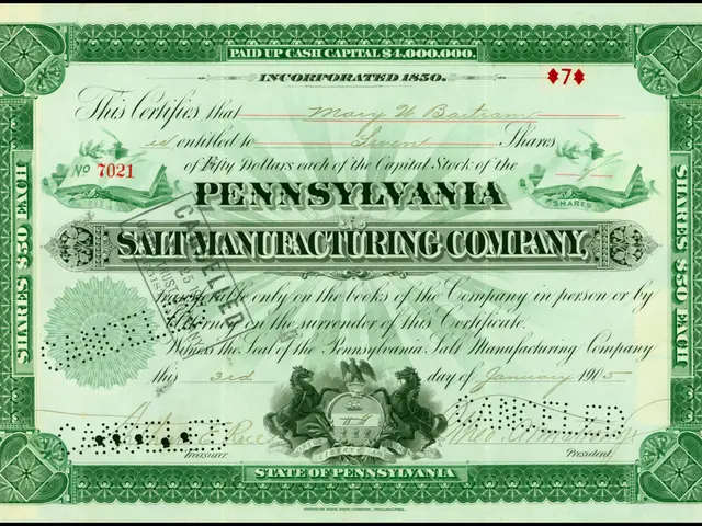 The image shows a Pennsylvania Salt Manufacturing Company stock certificate with a green border and...