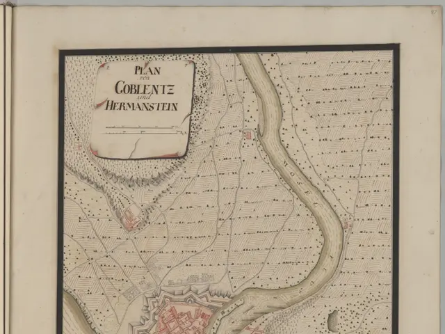 The image shows an old book with a map of the city of Coblentz and Hermannstein on the cover. The...