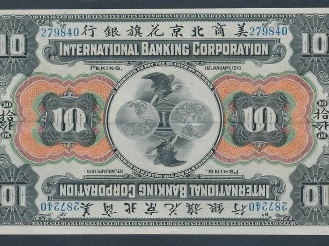 The image shows an old Japanese 10 yen banknote from the International Banking Corporation. The...