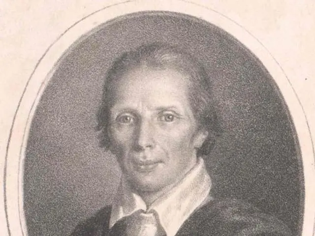 The image shows a black and white portrait of Johann Wilhelm Klein, the director of the Institut...