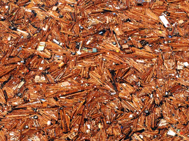 The image shows a close up of a pile of copper wire, which appears to be scrap metal. The metal is...