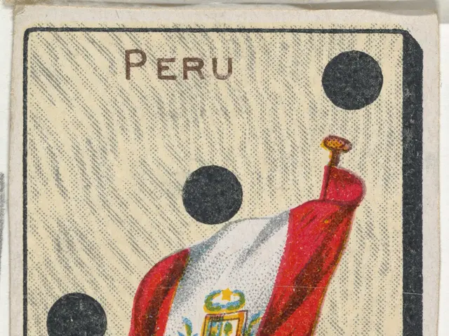 The image shows a playing card with the flag of Peru on it. The card has text and a picture of the...
