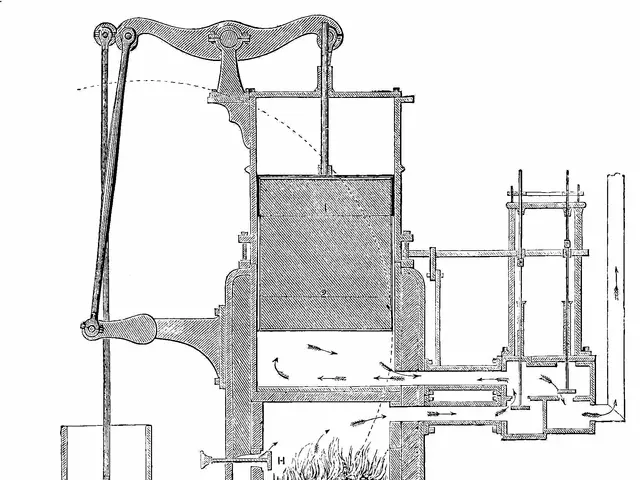 The image shows a drawing of a machine with a fire burning inside of it. The machine appears to be...