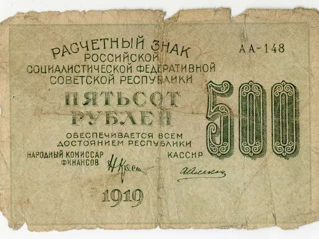 The image shows an old Russian banknote with the number 500 on it against a white background. The...