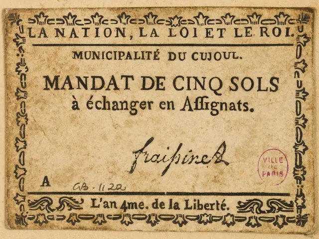The image shows an old French banknote with a stamp on it. The text on the paper reads "Mandat de...