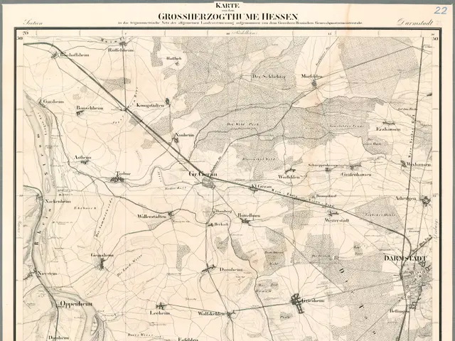 The image shows an old map of the city of Hessen, Germany, with text at the top and bottom of the...