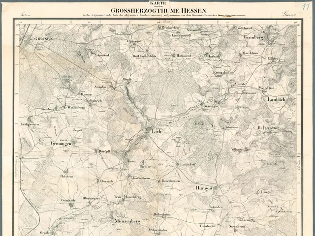 The image shows an old map of the city of Hessen, Germany, with text at the top and bottom of the...