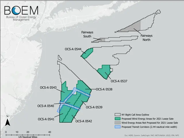 The image shows a poster with a map of the proposed wind energy areas for 2021 lease sale, with...