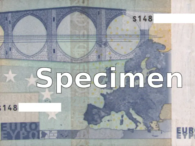 The image shows a 20 euro banknote with the words "Specimen" printed on it.