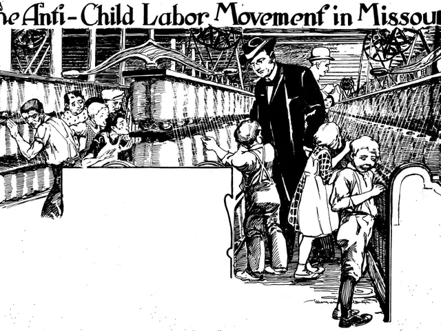 The image shows a poster depicting the anti-child labor movement in Missouri. It features a group...