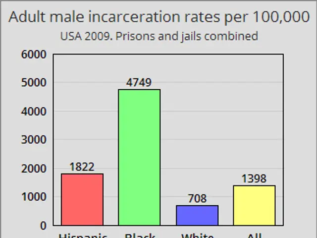 The image shows a screen with a bar chart depicting the number of adult male incarceration rates...