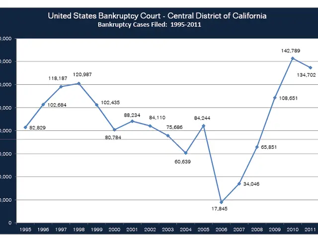 The image shows a graph depicting the number of bankruptcy cases in the United States from 1995 to...